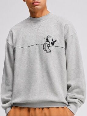 Playboy X PacSun Heather Gray Golf Clubs Bag Embroidered Crewneck Y2K Sweatshirt